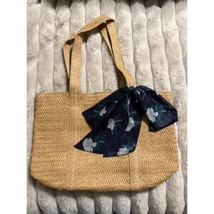 Draper James NWOT Everyday Straw Tote Bag with Blue Floral Scarf